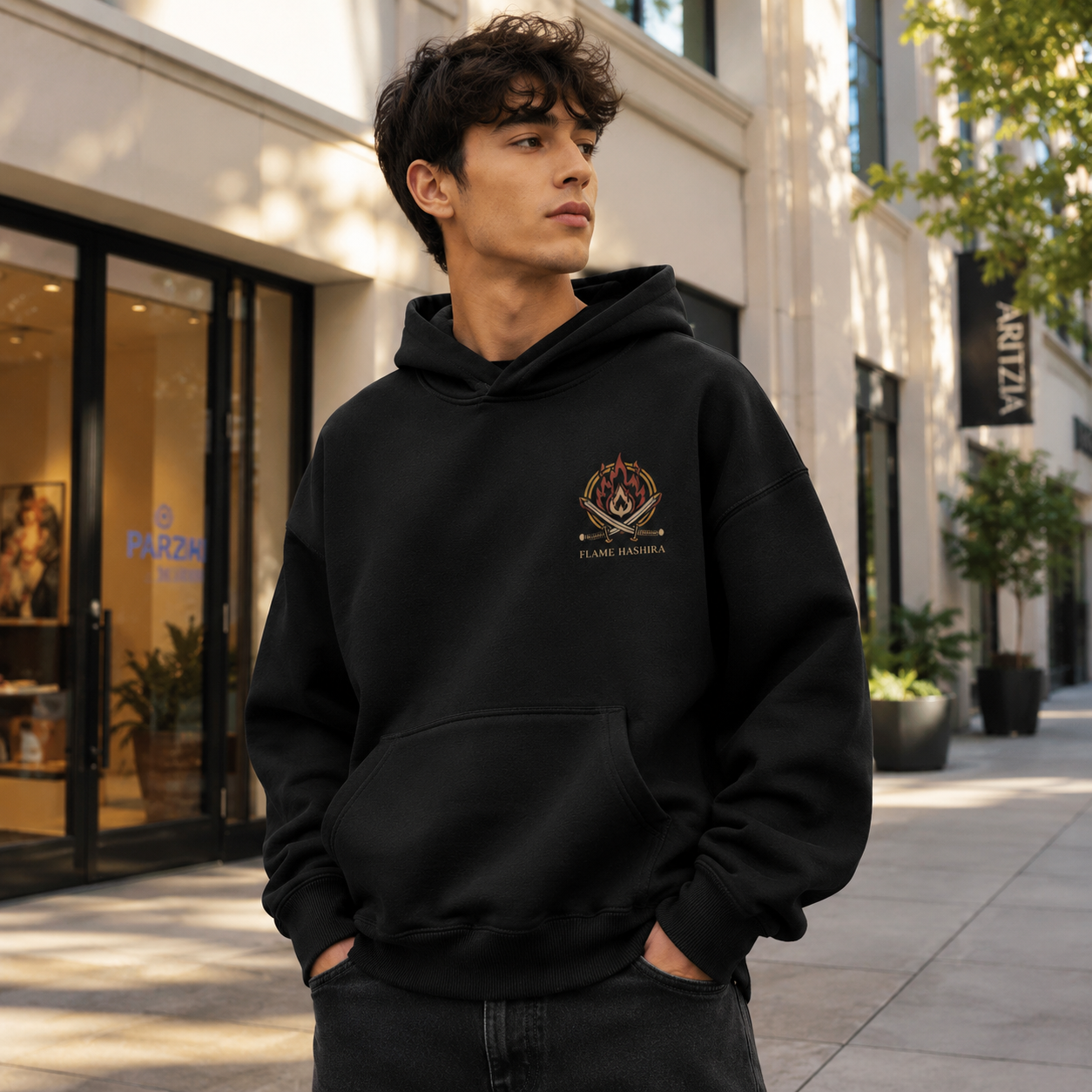 Black hoodie with Kyojuro Rengoku Demon Slayer Heart Ablaze graphic – photo 4