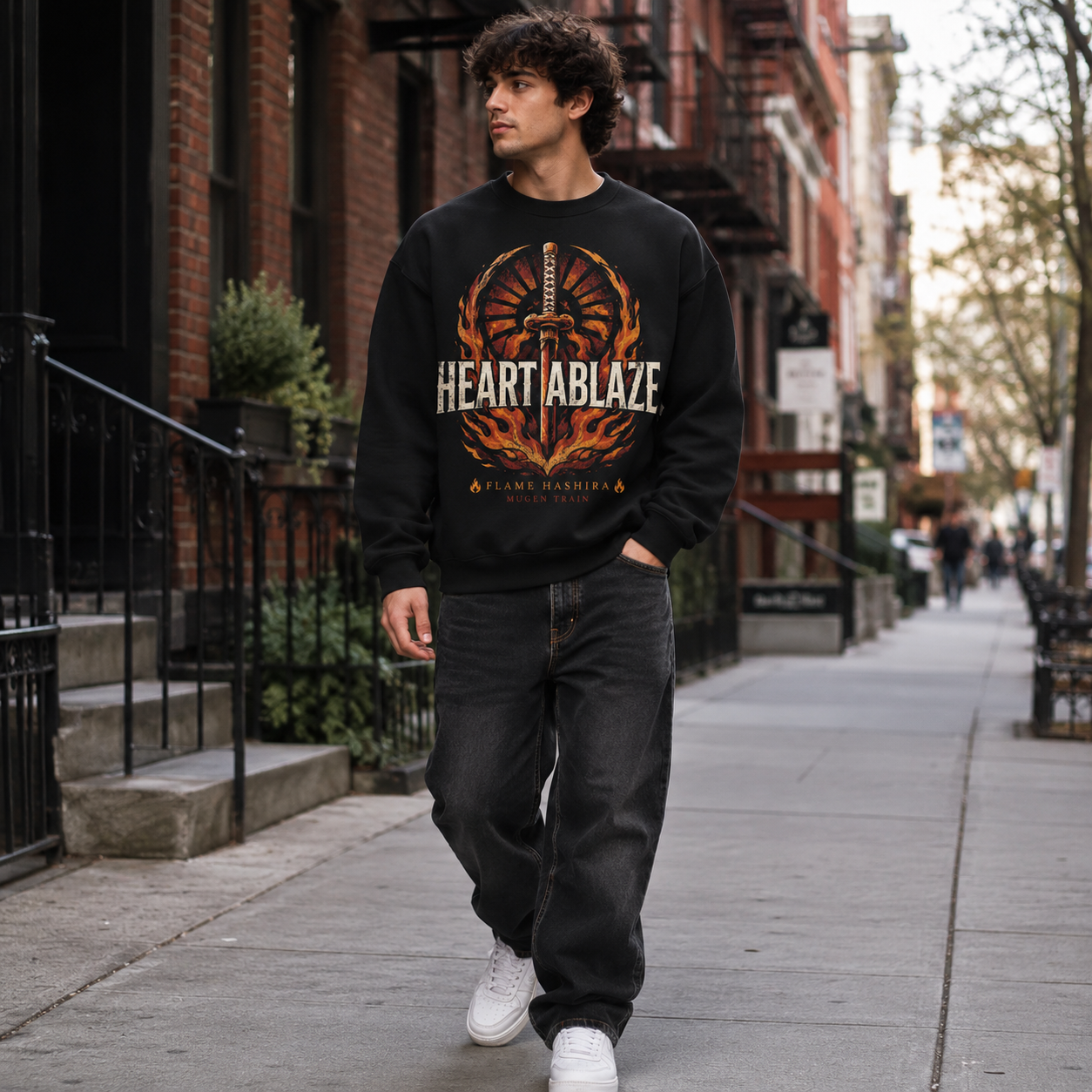 Black sweatshirt with Kyojuro Rengoku Demon Slayer Heart Ablaze Rengoku graphic – photo 4