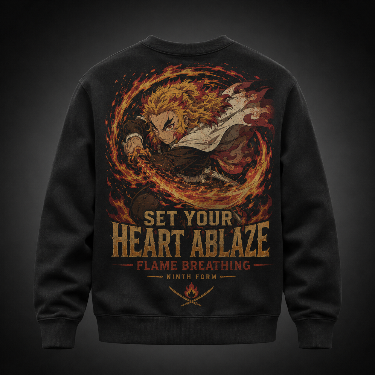Black sweatshirt with Kyojuro Rengoku Demon Slayer Ninth Form Rengoku graphic – photo 1