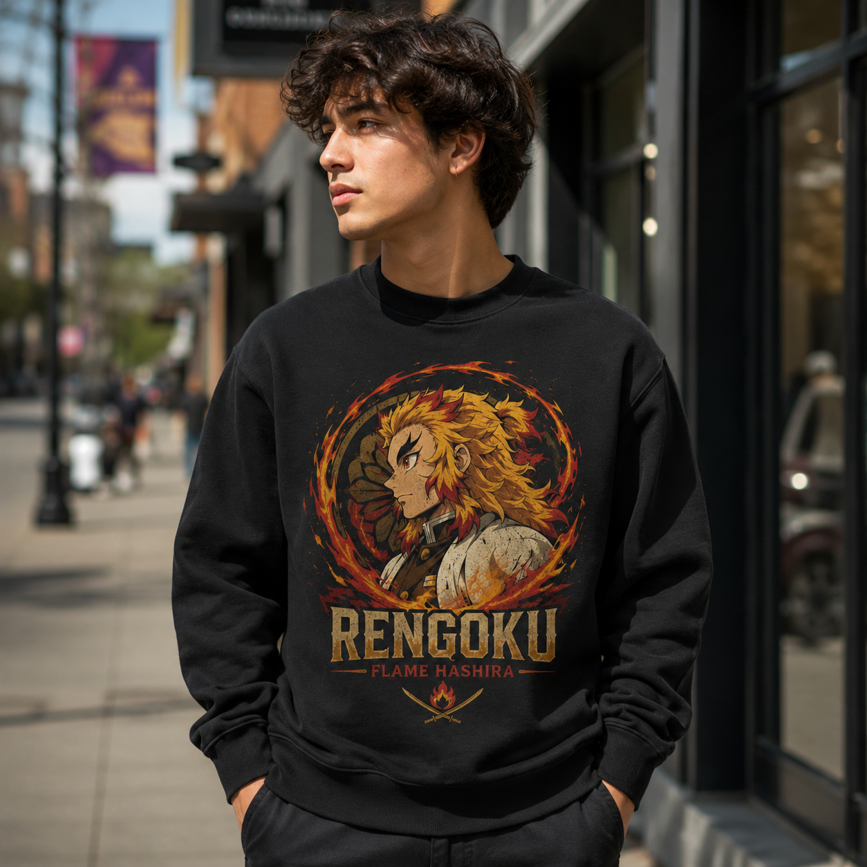 Black sweatshirt with Kyojuro Rengoku Demon Slayer Ninth Form Rengoku graphic – photo 4