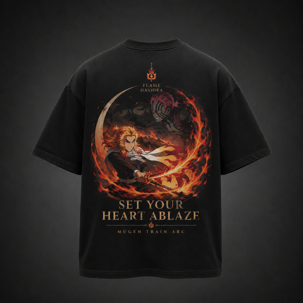Black t-shirt with Kyojuro Rengoku Demon Slayer Set Your Heart Ablaze graphic – photo 1