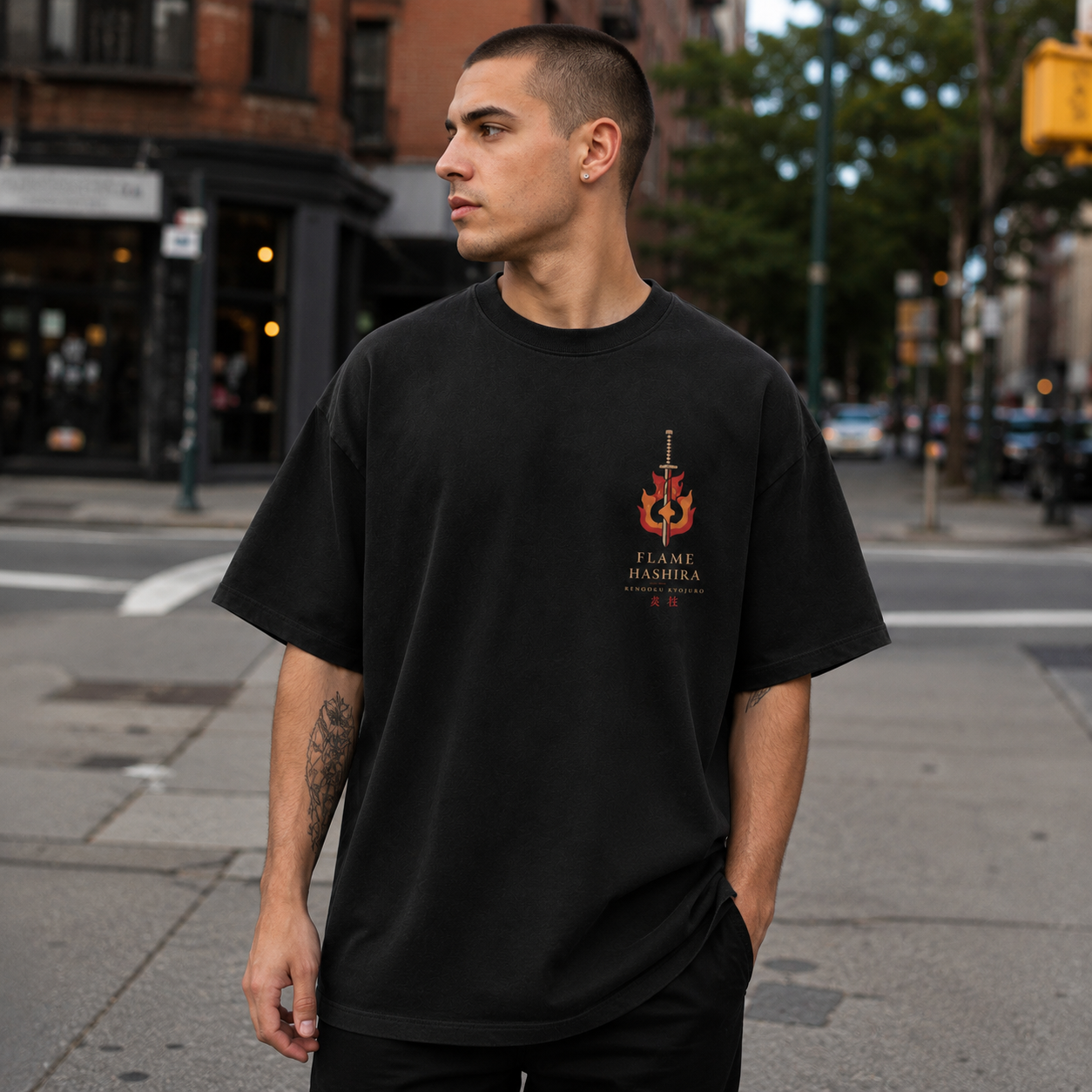 Black t-shirt with Kyojuro Rengoku Demon Slayer Set Your Heart Ablaze graphic – photo 4