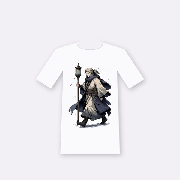 The Lanternkeeper original anime-inspired graphic on a white oversize tee