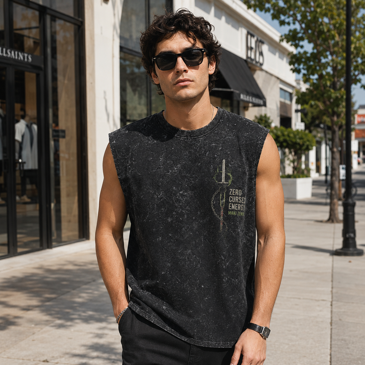 Washed black tank top with Maki Zenin Jujutsu Kaisen Zero Cursed Energy graphic – photo 3
