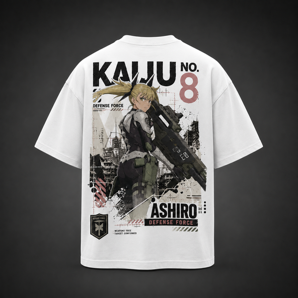 White t-shirt with Mina Ashiro Kaiju No. 8 Ashiro Weapons Free graphic – photo 1