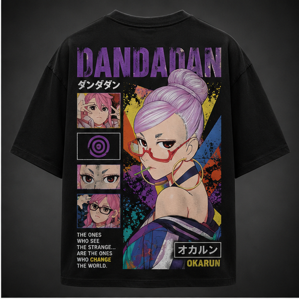 Washed black t-shirt with Momo Ayase Dandadan Change The World graphic – photo 1