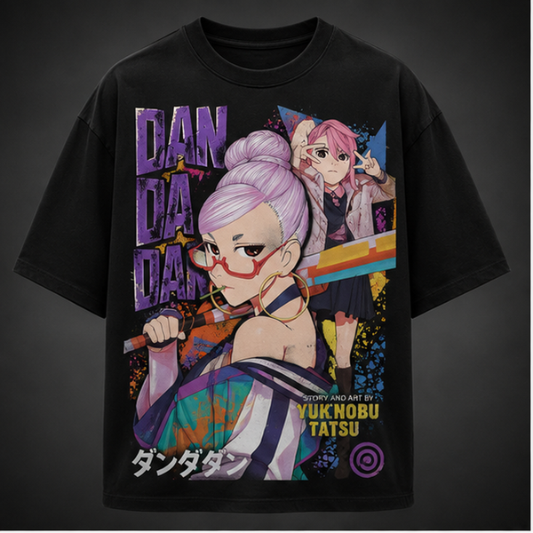 Washed black t-shirt with Momo Ayase Dandadan Change The World graphic – photo 2