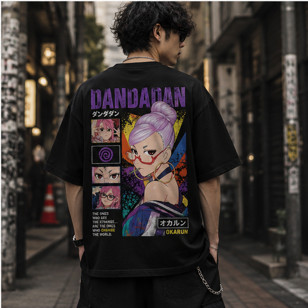 Washed black t-shirt with Momo Ayase Dandadan Change The World graphic – photo 3