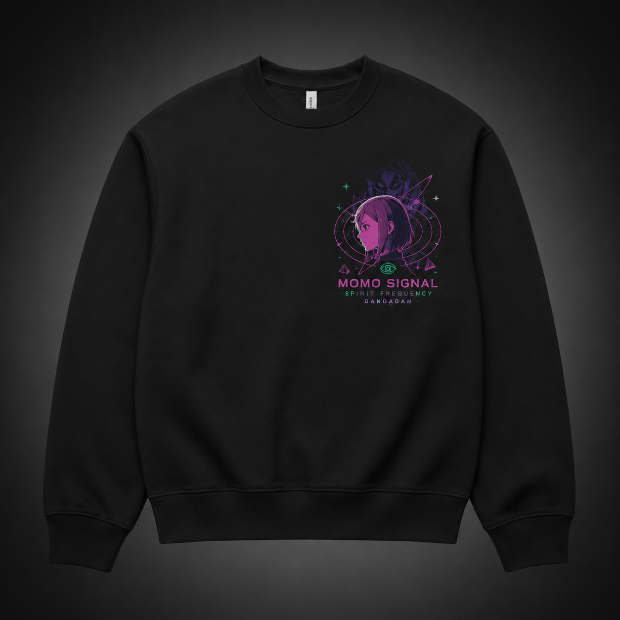 Black sweatshirt with Momo Ayase Dandadan Momo Signal graphic – photo 2