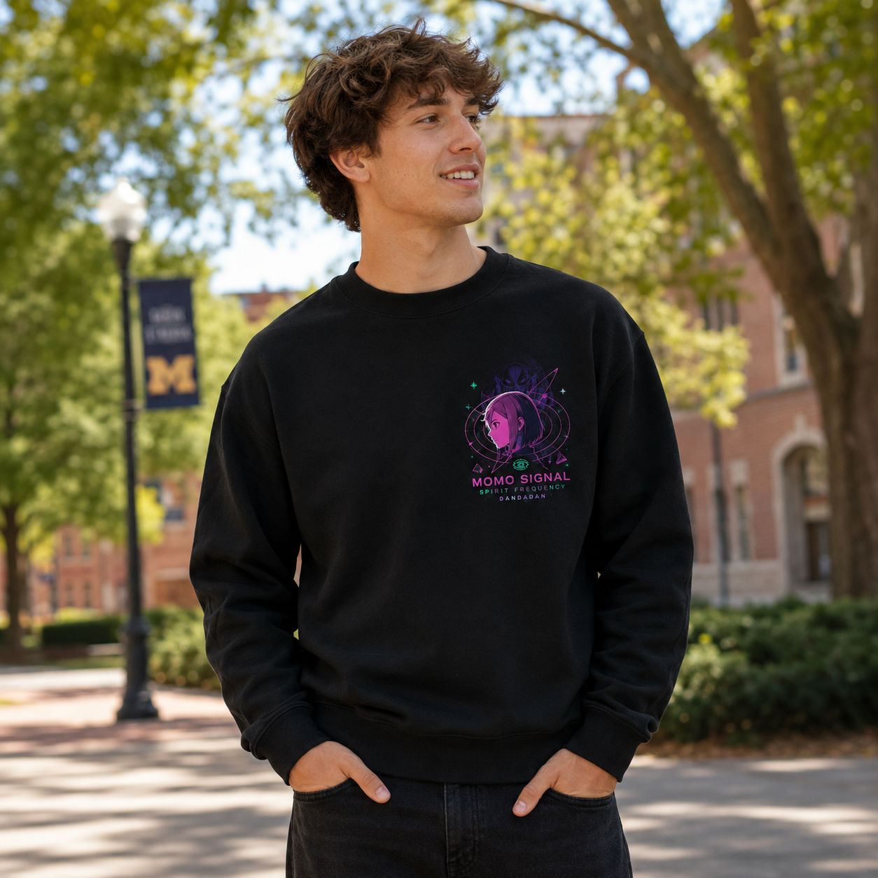 Black sweatshirt with Momo Ayase Dandadan Momo Signal graphic – photo 4