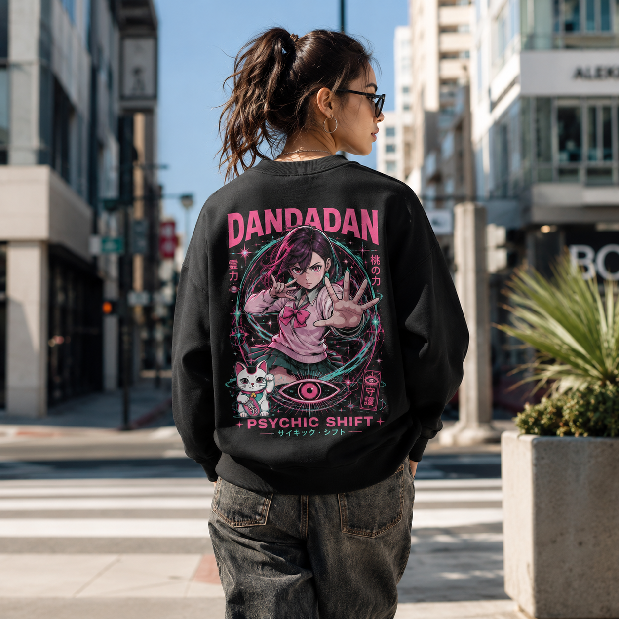 Black sweatshirt with Momo Ayase Dandadan Psychic Shift graphic – photo 3