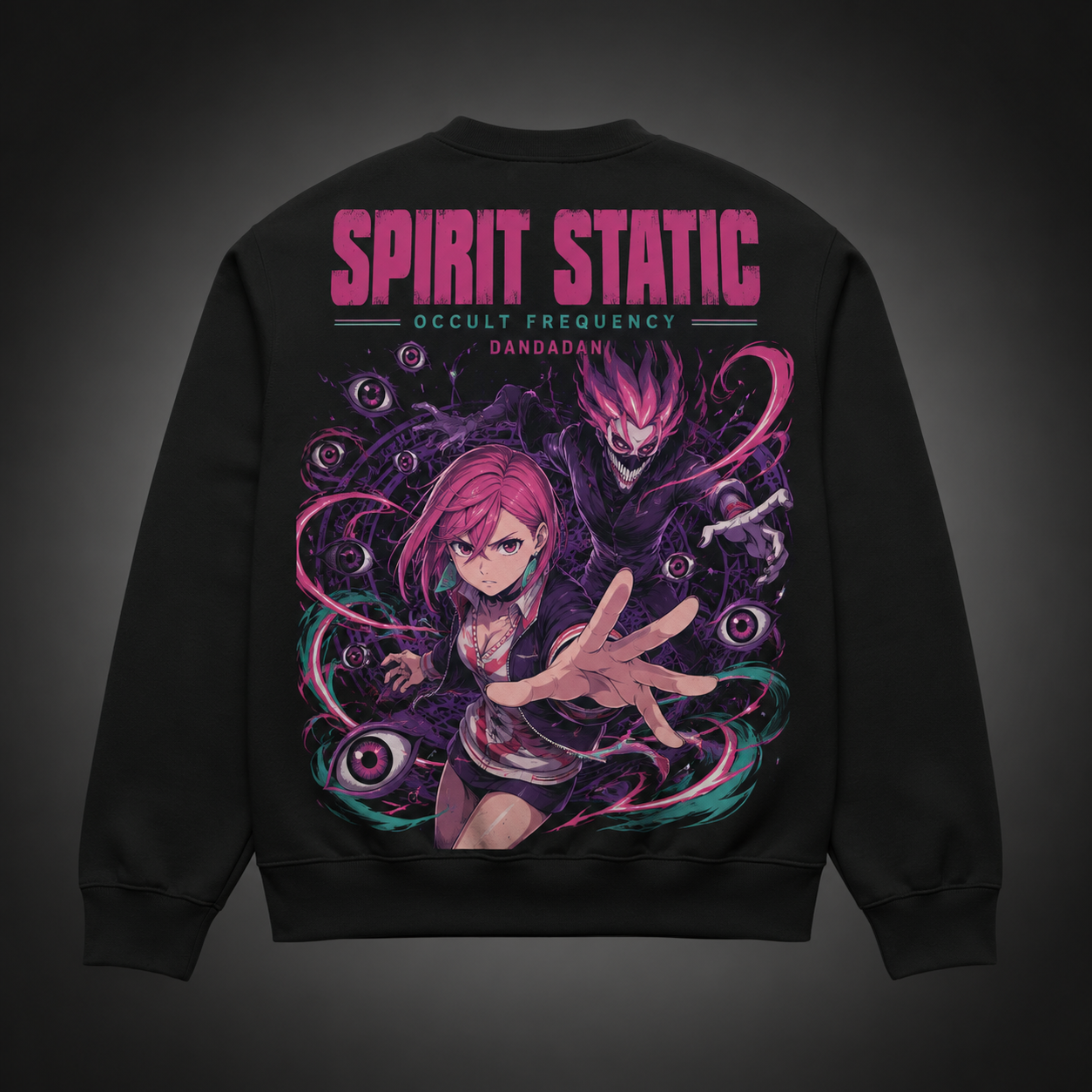 Black sweatshirt with Momo Ayase Dandadan Spirit Static graphic – photo 1