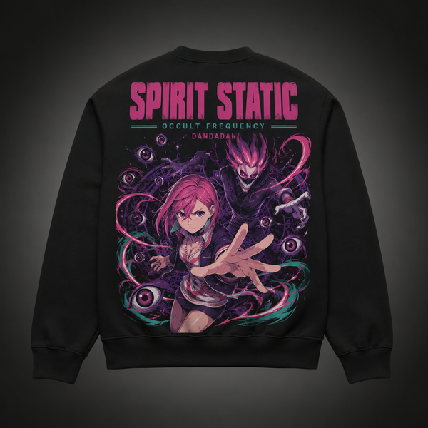Black sweatshirt with Momo Ayase Dandadan Spirit Static graphic – photo 1