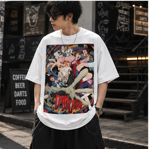 Black t-shirt with Momo Ayase & Ken Takakura Dandadan Momo And Okarun graphic – photo 4