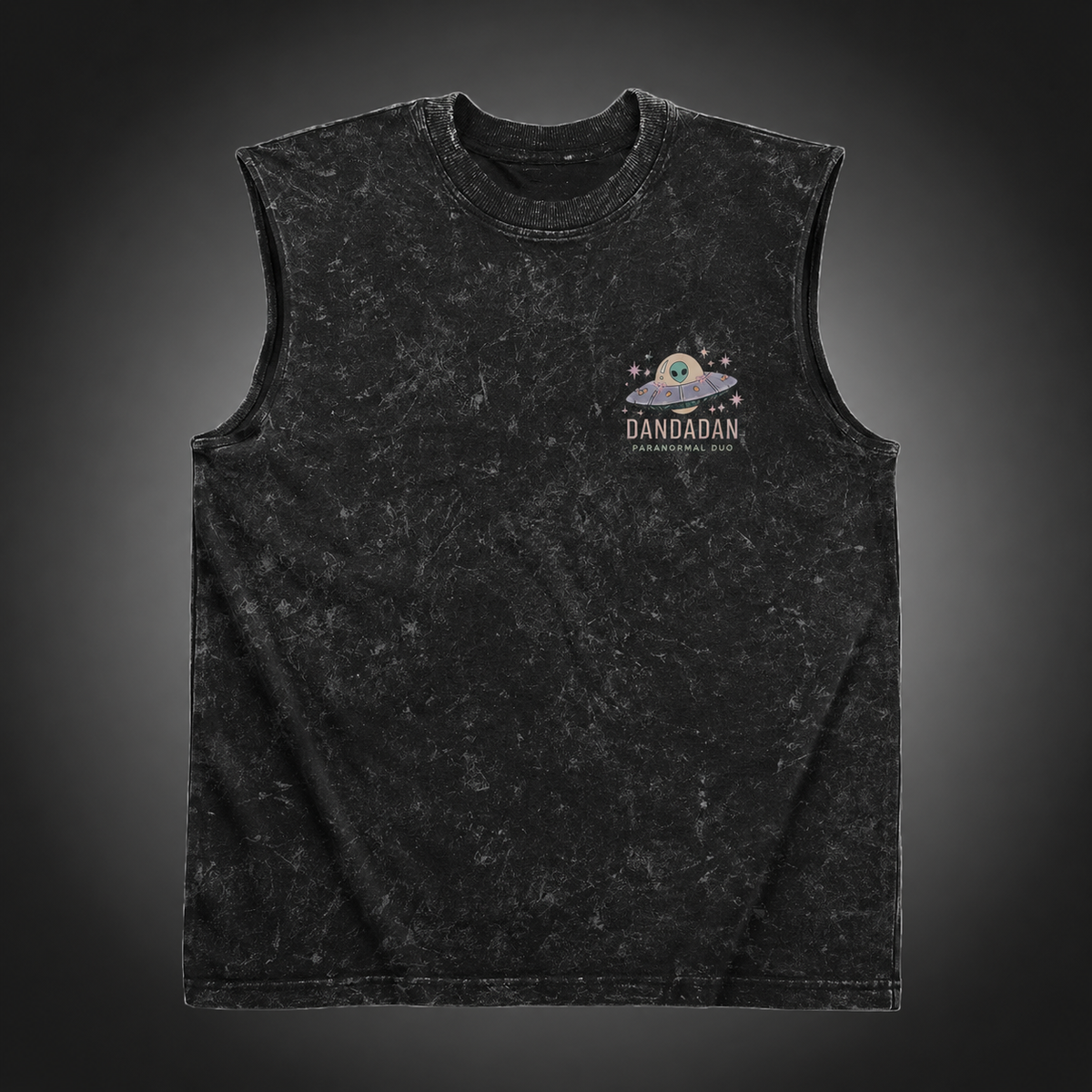 Washed black tank top with Momo Ayase & Ken Takakura Dandadan Paranormal Duo graphic – photo 2