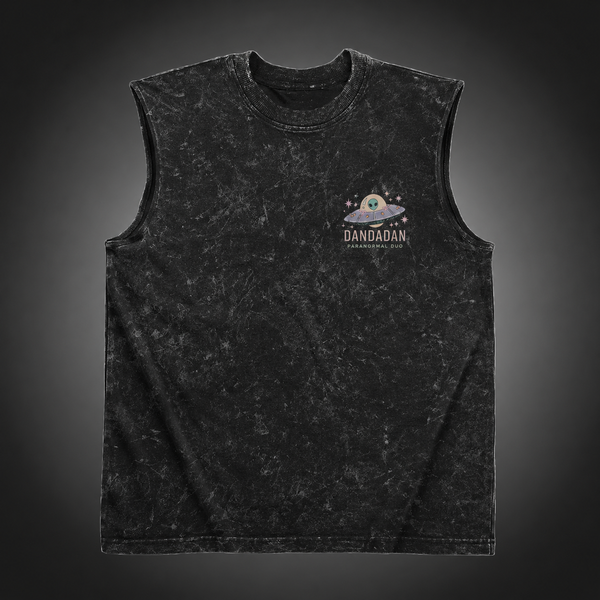 Washed black tank top with Momo Ayase & Ken Takakura Dandadan Paranormal Duo graphic – photo 2