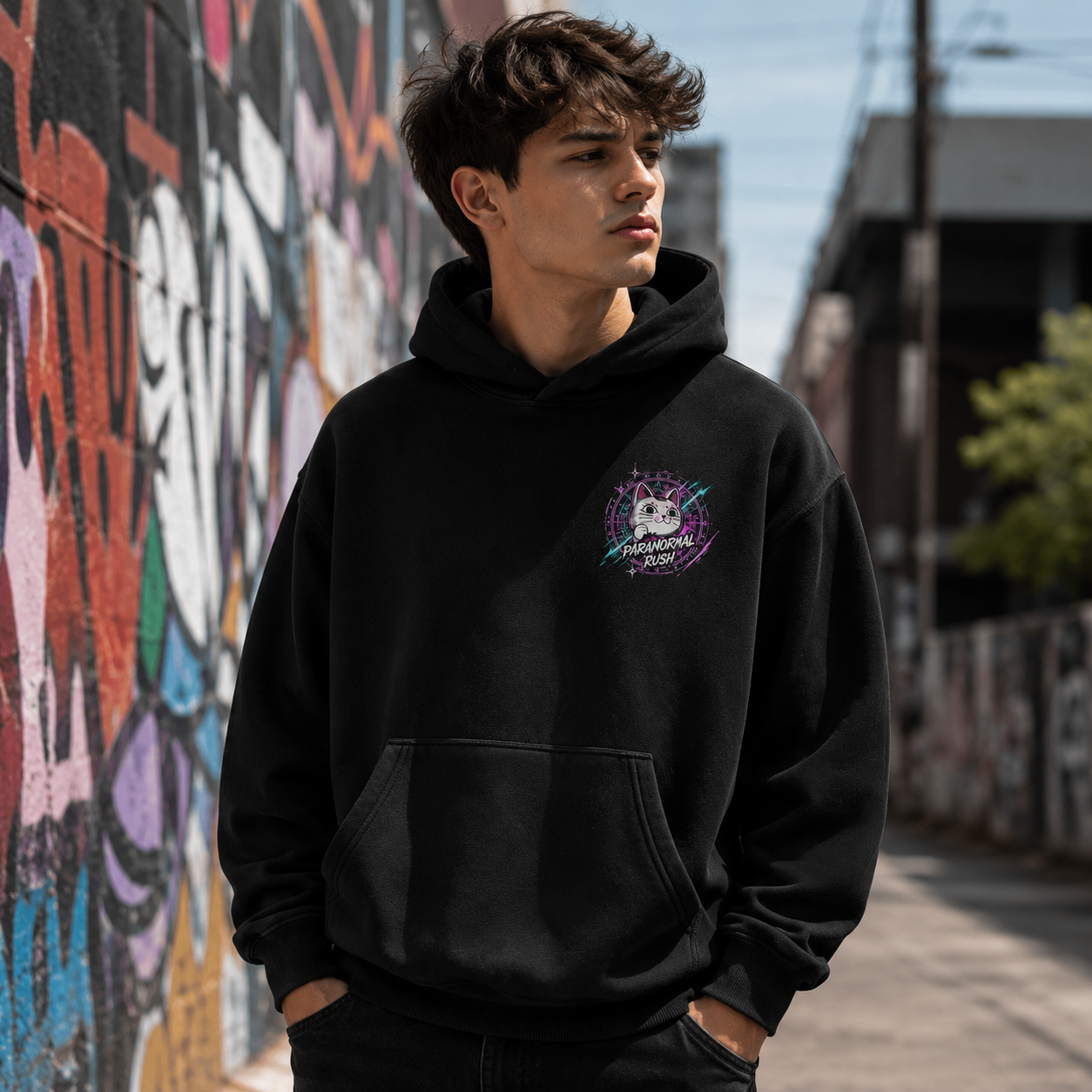 Black hoodie with Momo Ayase & Ken Takakura Dandadan Paranormal Rush graphic – photo 4