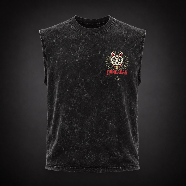Washed black tank top with Momo Ayase & Ken Takakura Dandadan Paranormal Rush graphic – photo 2