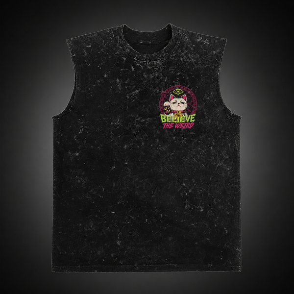 Washed black tank top with Momo Ayase & Turbo Granny Dandadan Believe The Weird graphic – photo 2