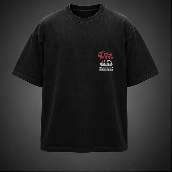 Washed black t-shirt with Momo Ayase & Turbo Granny Dandadan Occult Lightning Duo graphic – photo 2