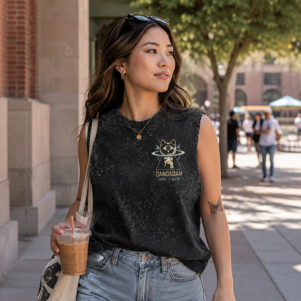 Washed black tank top with Momo Ayase & Turbo Granny Dandadan Occult Rush graphic – photo 4