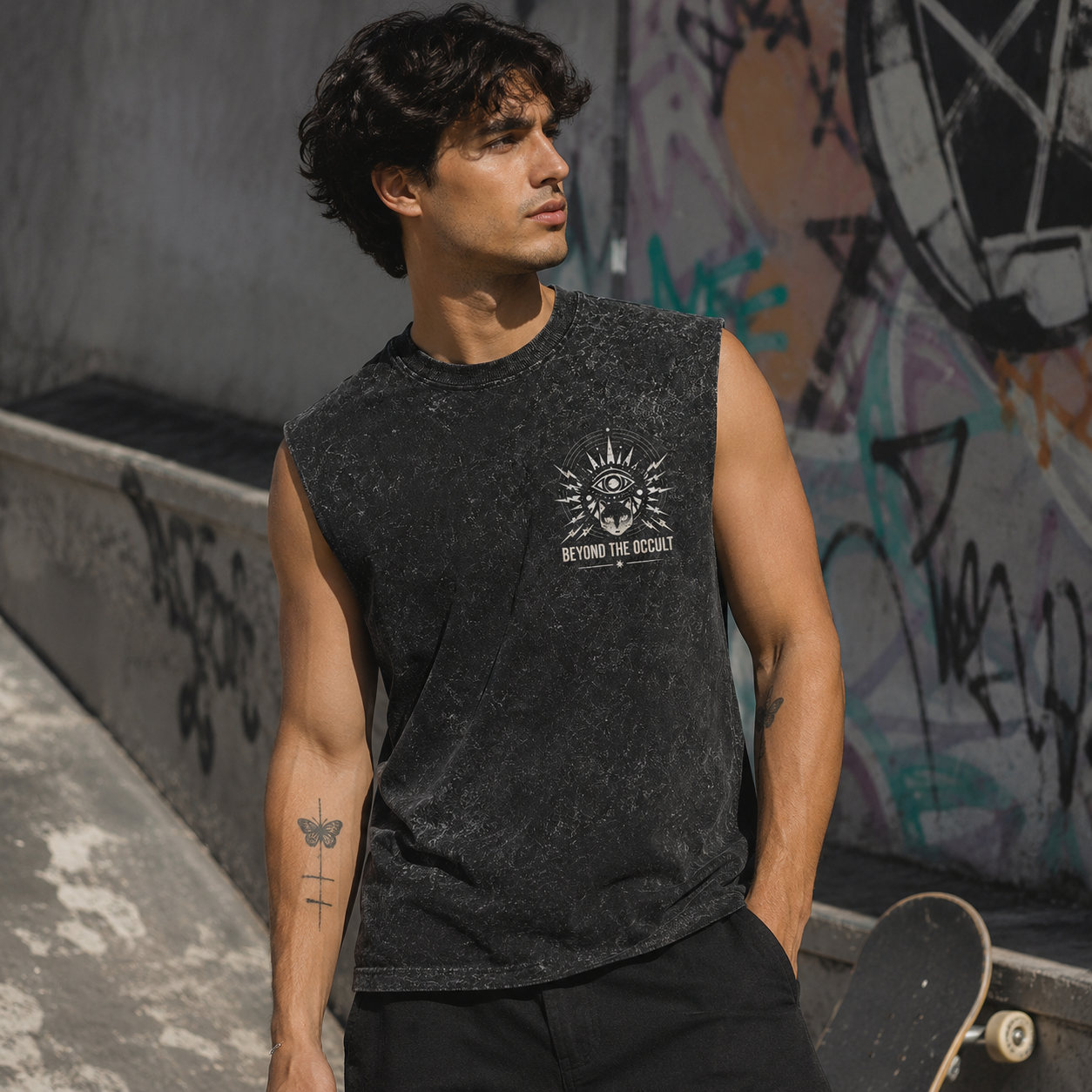 Washed black tank top with Momo Ayase & Turbo Granny Dandadan Turbo Chaos graphic – photo 4
