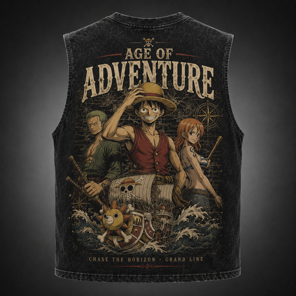 Washed black tank top with Monkey D. Luffy One Piece Age Of Adventure graphic – photo 1