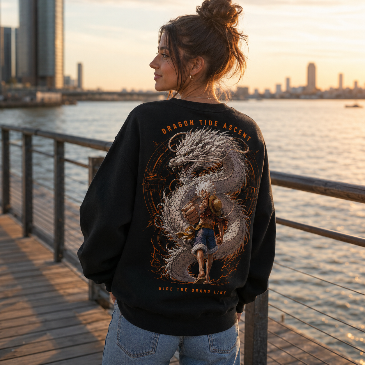 Black sweatshirt with Monkey D. Luffy One Piece Dragon Tide Ascent graphic – photo 3