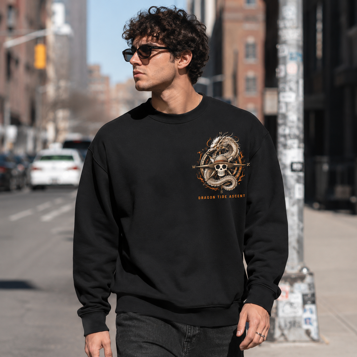Black sweatshirt with Monkey D. Luffy One Piece Dragon Tide Ascent graphic – photo 4