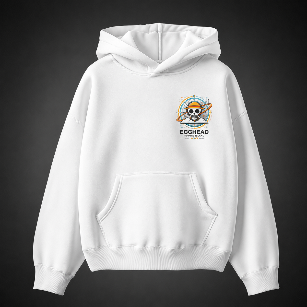 White hoodie with Monkey D. Luffy One Piece Egghead Future Crew graphic – photo 2