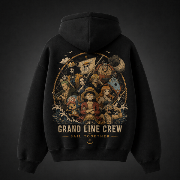 Black hoodie with Monkey D. Luffy One Piece Grand Line Crew graphic – photo 1