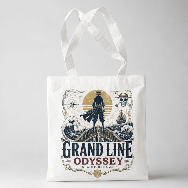 White tote bag with Monkey D. Luffy One Piece Grand Line Odyssey graphic – photo 1