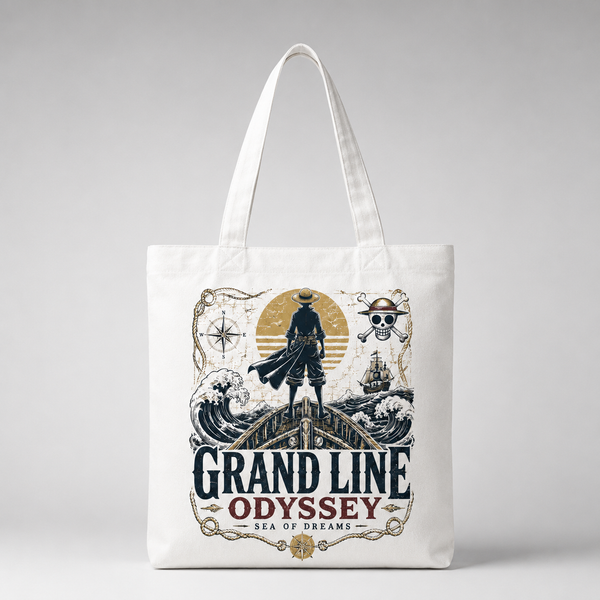 White tote bag with Monkey D. Luffy One Piece Grand Line Odyssey graphic – photo 2