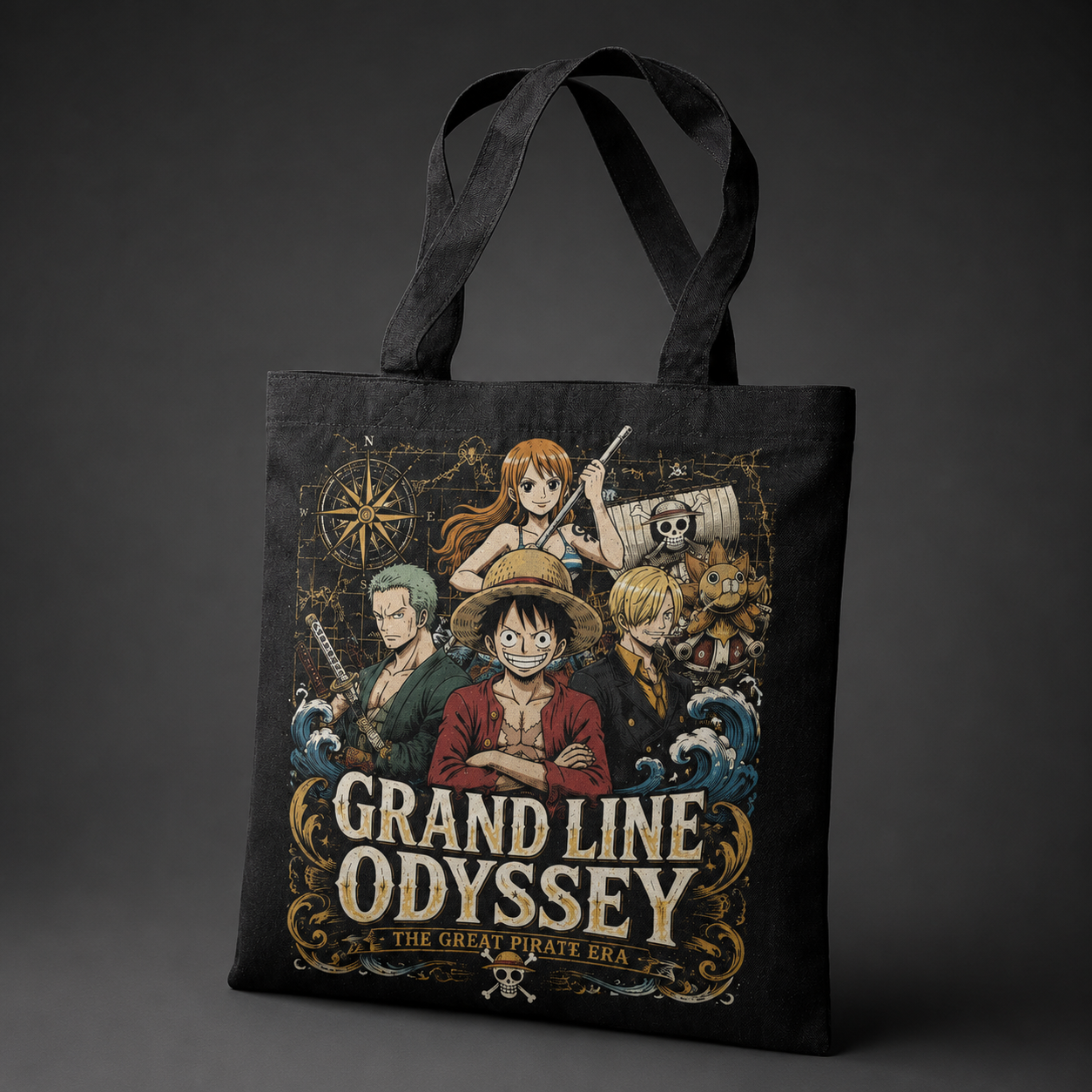 Black tote bag with Monkey D. Luffy One Piece Great Pirate Era graphic – photo 2
