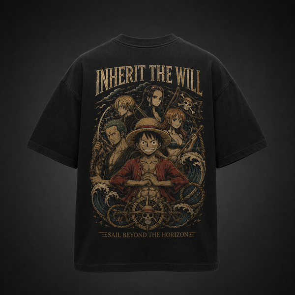 Black t-shirt with Monkey D. Luffy One Piece Inherit The Will graphic – photo 1