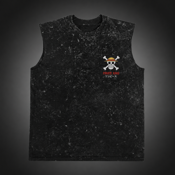 Washed black tank top with Monkey D. Luffy One Piece King Of Pirates graphic – photo 2