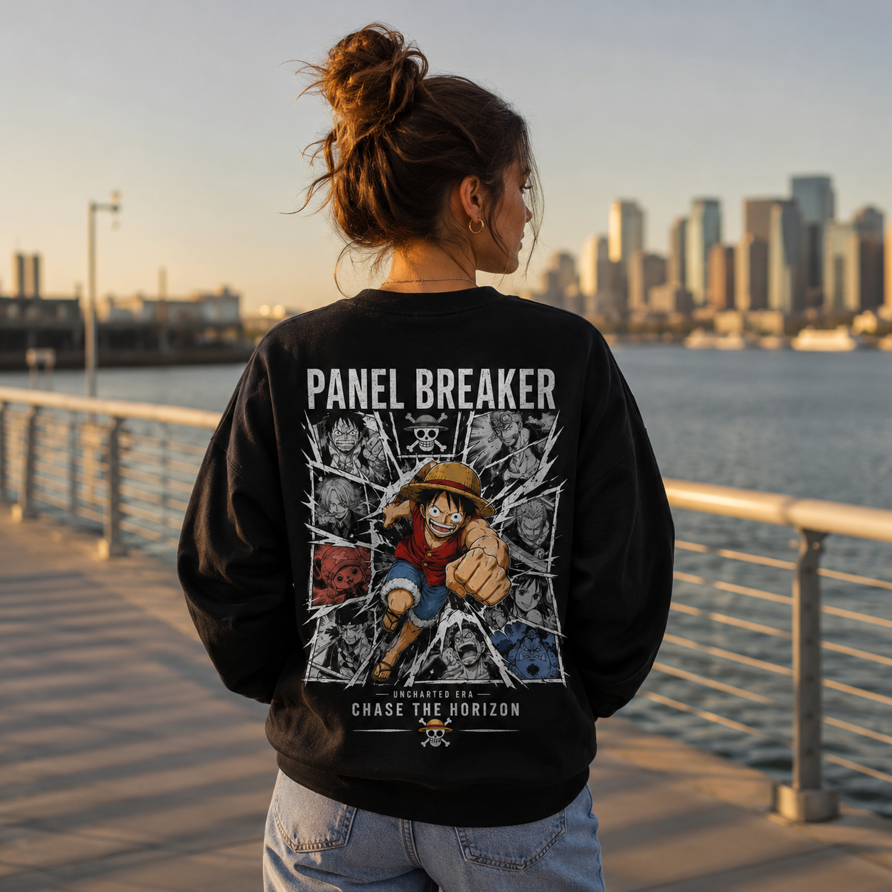 Black sweatshirt with Monkey D. Luffy One Piece Panel Breaker graphic – photo 3