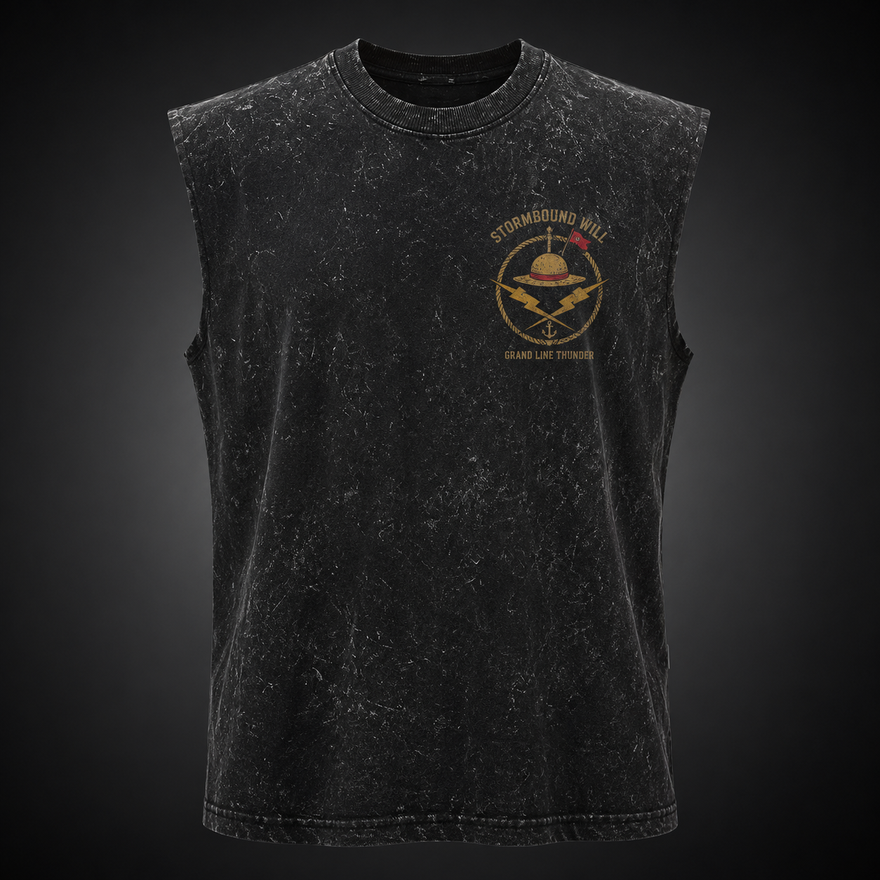 Washed black tank top with Monkey D. Luffy One Piece Ride The Storm graphic – photo 2
