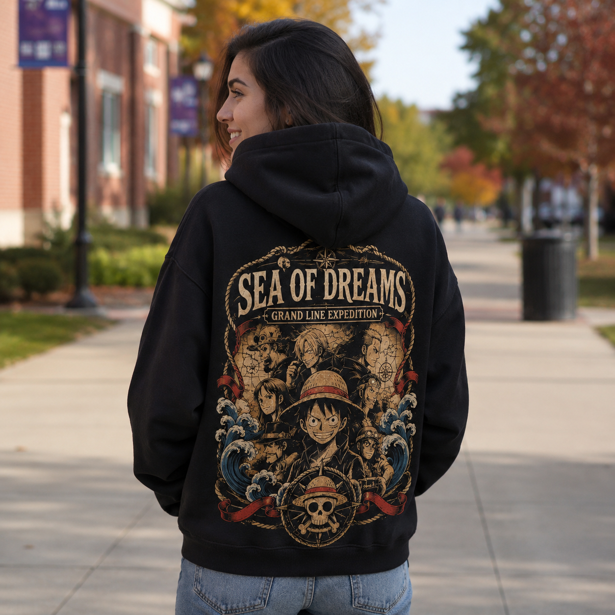 Black hoodie with Monkey D. Luffy One Piece Sea Of Dreams graphic – photo 3