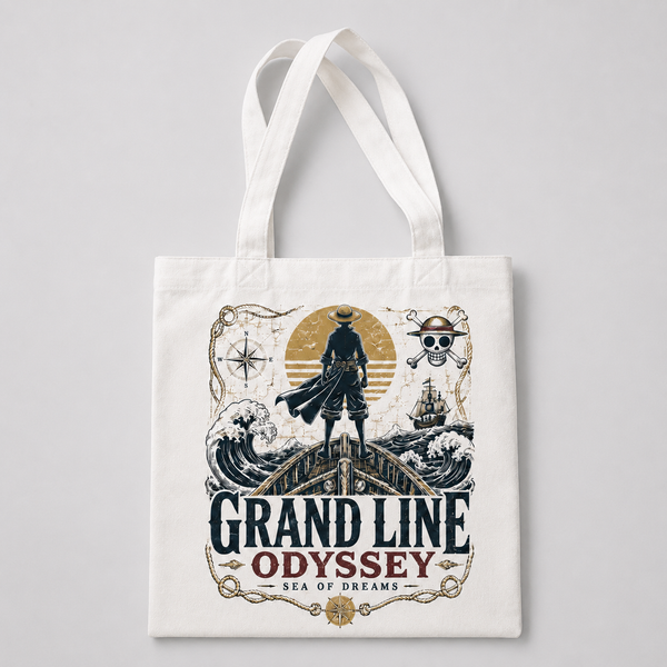 White tote bag with Monkey D. Luffy One Piece Sea Of Dreams graphic – photo 1