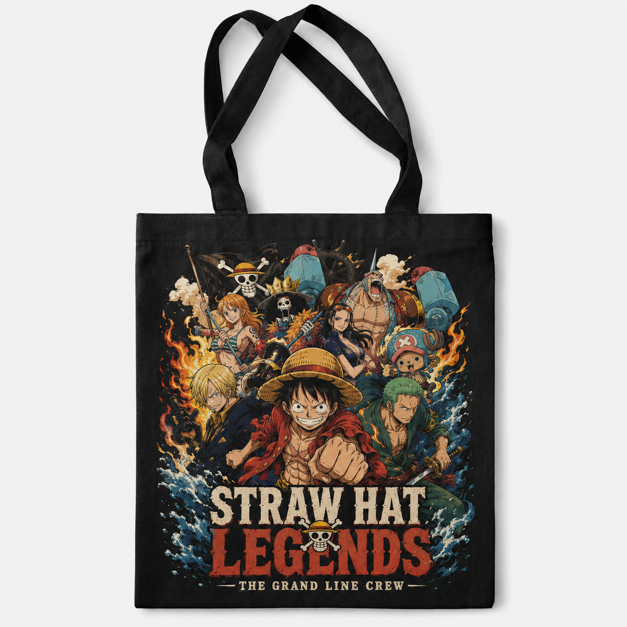 Black tote bag with Monkey D. Luffy One Piece Straw Hat Legends graphic – photo 1