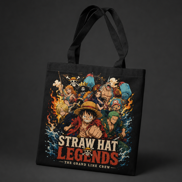 Black tote bag with Monkey D. Luffy One Piece Straw Hat Legends graphic – photo 2