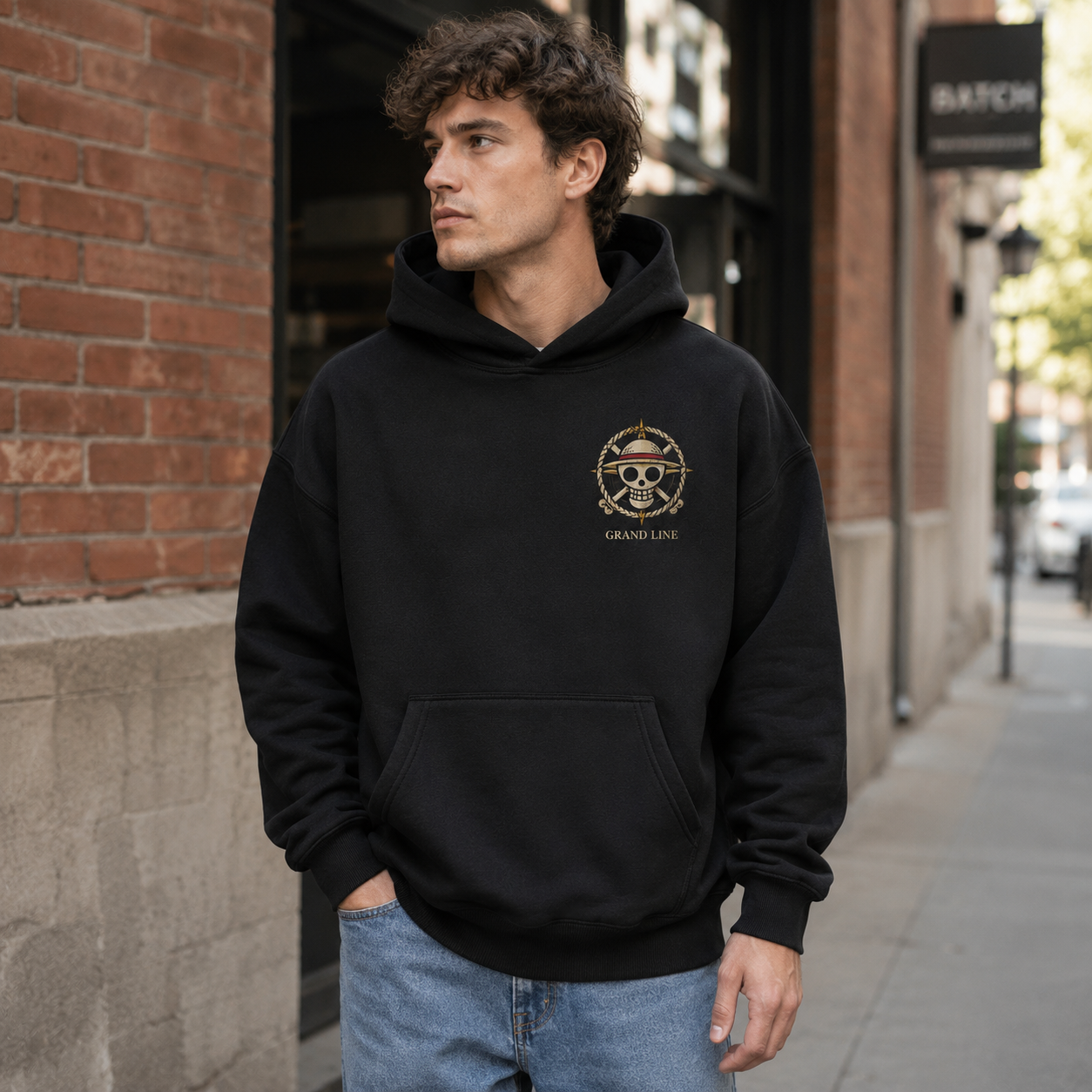 Black hoodie with Monkey D. Luffy One Piece Straw Hat Pirates graphic – photo 4
