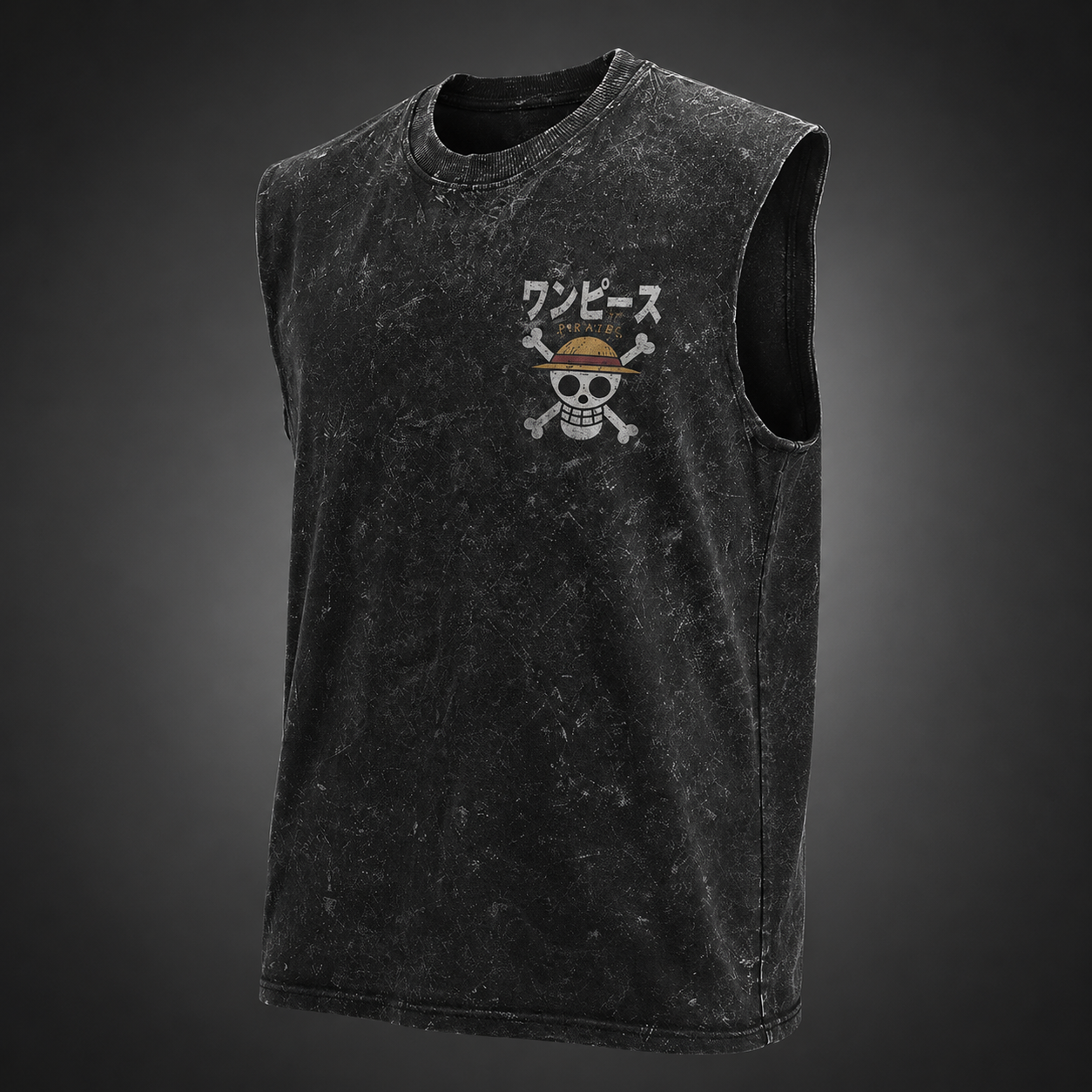 Washed black tank top with Monkey D. Luffy One Piece Straw Hat Pirates graphic – photo 2