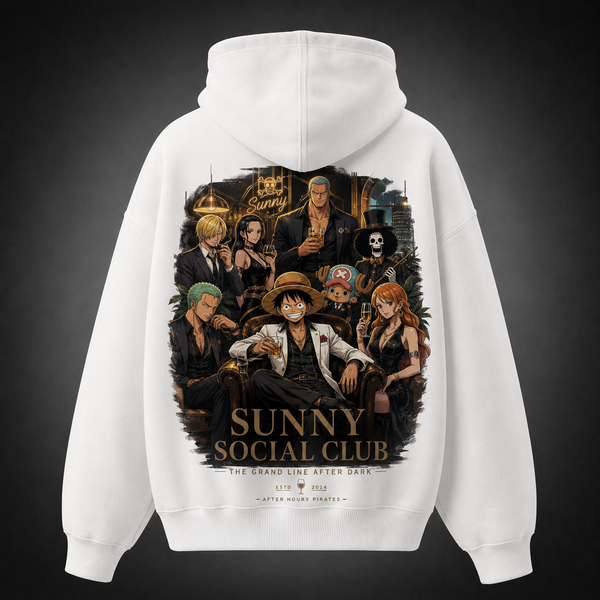 White hoodie with Monkey D. Luffy One Piece Sunny Social Club graphic – photo 1