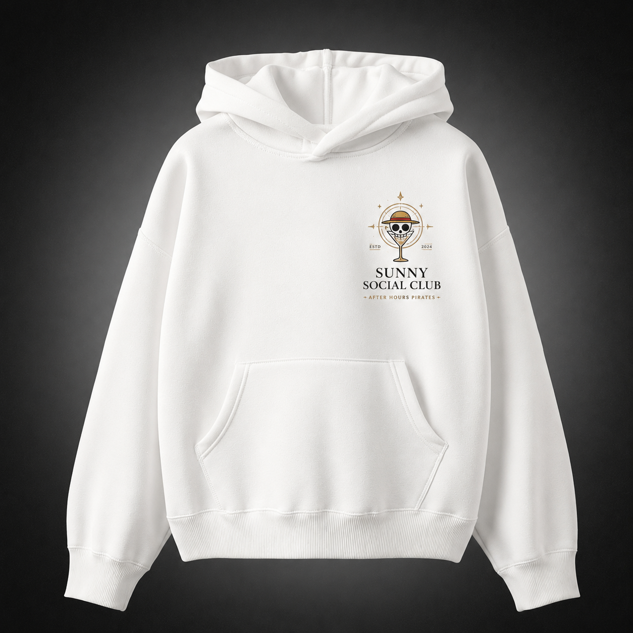 White hoodie with Monkey D. Luffy One Piece Sunny Social Club graphic – photo 2