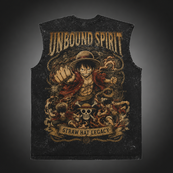 Washed black tank top with Monkey D. Luffy One Piece Unbound Spirit graphic – photo 1