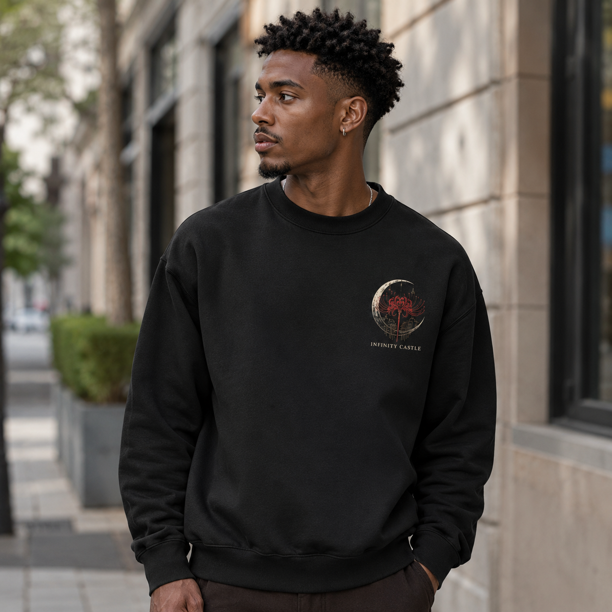 Black sweatshirt with Muzan Kibutsuji Demon Slayer Infinity Castle Ascendancy graphic – photo 4