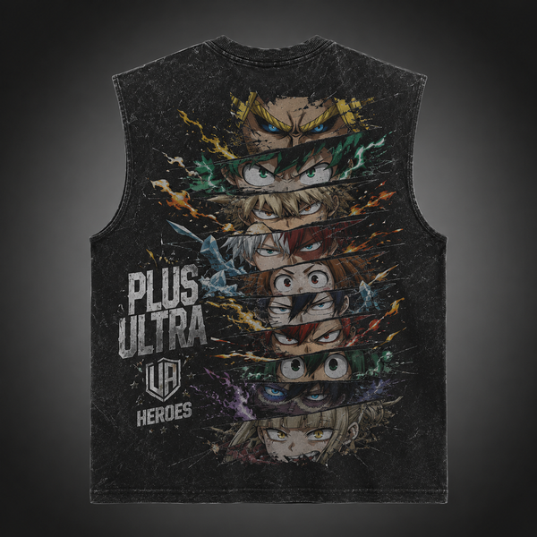Washed black tank top with My Hero Academia U.A. Heroes Eyes graphic – photo 1