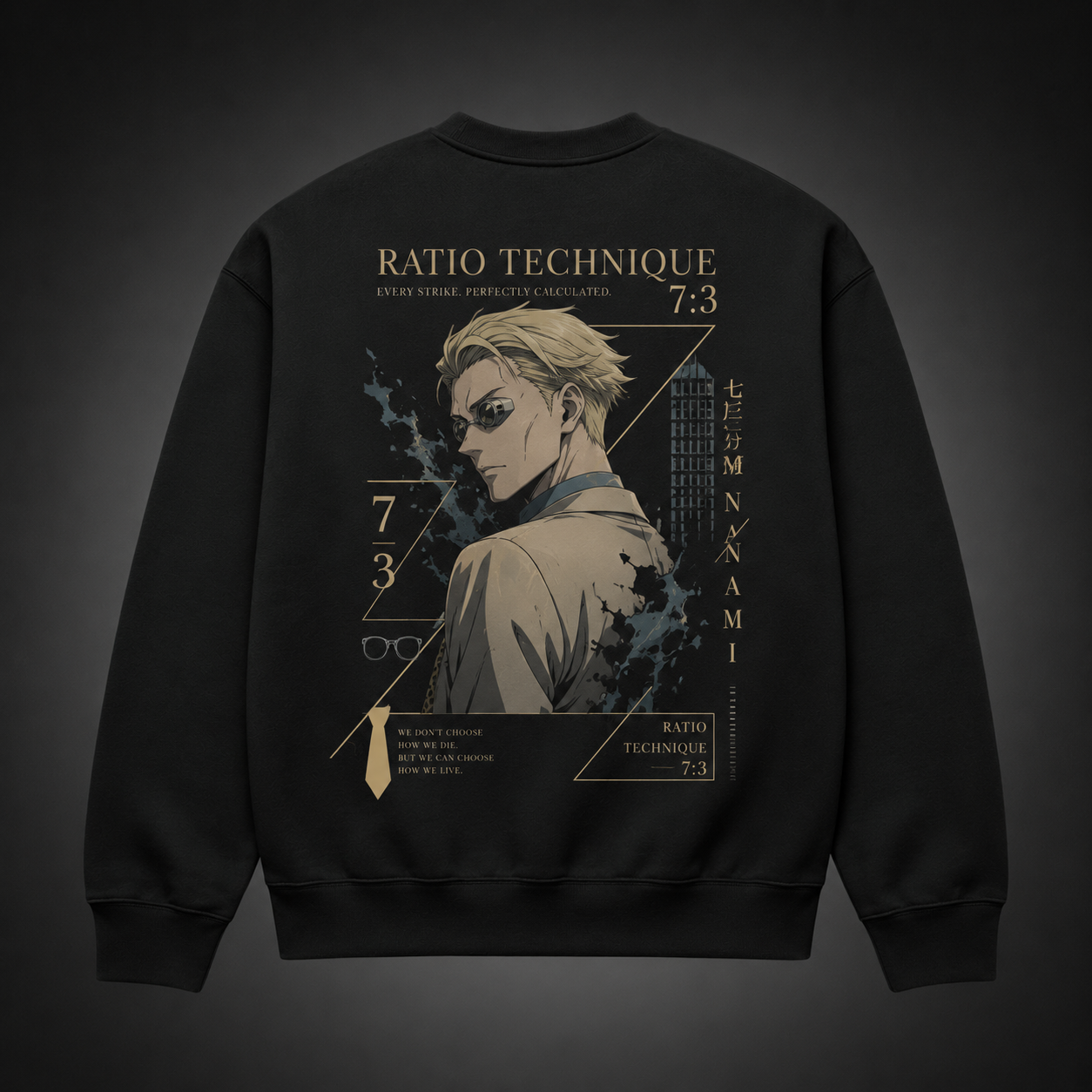 Black sweatshirt with Nanami Kento Jujutsu Kaisen Ratio Technique graphic – photo 1